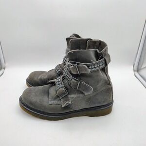 Dr. Martens Original Hayley Grey Suede Buckle Zip Up Ankle Boots Womens Size 10L